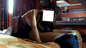 Hot schoolgirl gets fucked passionately in hotel room under skirt!