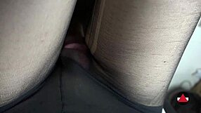 Close up POV of a pantyhose covered thigh fuck with a missionary style cumshot