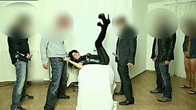 cum party with 10 guys going wild in group action.