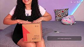 Unboxing and testing sex toys with dirty talking Latina beauty