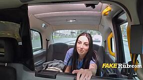 European taxi driver gets a nurse to give him a backseat rubdown with oil and a blowjob for a tip