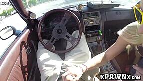 Beautiful blonde sells her old car for sex in a pawnshop