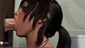 Lara Croft sucks big black and white cocks in interracial scene