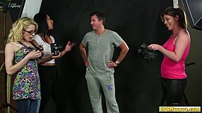 European Babes Tug Cock in Humiliating CFNM Domination