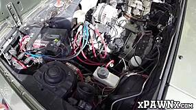 Beautiful blonde sells her old car for sex in a pawnshop