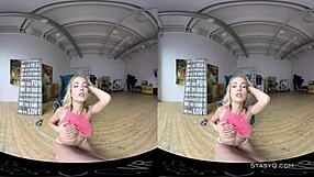 Blonde Amateur Strips Natural Tits In Vr!