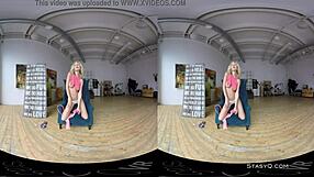 Blonde Amateur Strips Natural Tits In Vr!