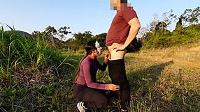 In the woods, she gives her asshole and cums quickly as he fills her pussy