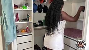 I stay in towel till roommate finds me in closet all red