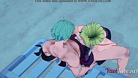 Japanese gay porn features Zoro and Sanji in beach scene