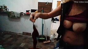 Blonde MILF Stella Still SHOWS BIG TITS in Kitchen. Full on Red for Sexy Fun!