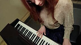 A beautiful woman with natural breasts sings a sensual song