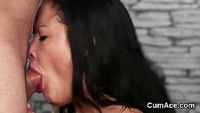 Beautiful Woman in POV Blowbang Swallows Cum from Facial Bukkake and Blowjob Cumshot