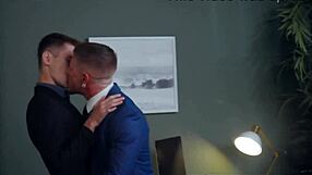 Hot gay sex unfolds in the office as blonde stud takes charge with intense sucking