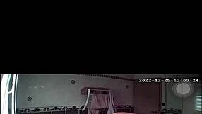 Amateur shower spy catches teen blonde French girl bathing