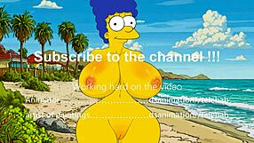 Marge relaxes on nude beach, leading to hentai adventures.