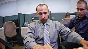 queer hardcore threesome with white hunks at the office