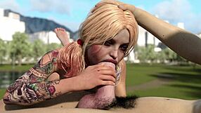Harley Quinn's deep throat challenge with a huge white dick