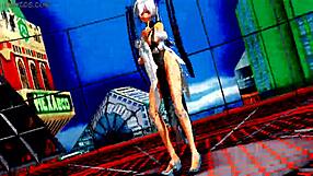 beautiful half-naked whore dances with exposed pussy in anime hentai