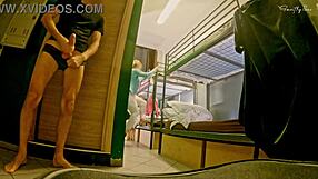Hostel mixed room shower flashing masturbation