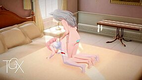 Futanari darling in sexy outfits plays anime game