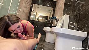 Pretty brunette gets me hard and sucks my cock in this amateur video