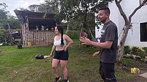 Pretty Colombian couple enjoys big natural tits action