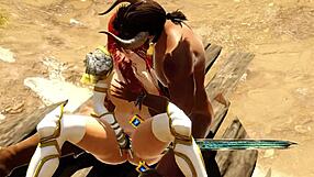 3D cartoon of a princess seduced by a minotaur