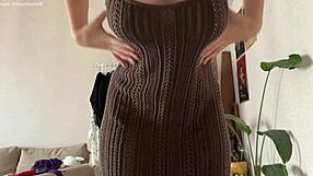 Beautiful brunette wears dresses and skirts in this homemade video