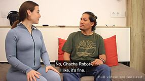 chacha robot stumbles into dirty roleplay at the party, discovering pleasure with curvy ass and dirty talk.