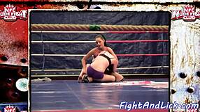 Young European women engage in a hot wrestling match in the ring and enjoy some solo pleasure as well