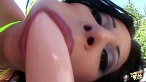 Brunette latina babe gags on cock then anal