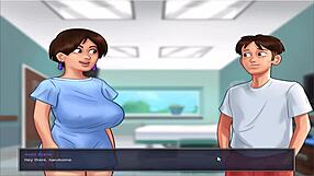 Japanese summer-themed hentai game continues with big tits and old women