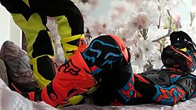 Does motocross biker tread boots in gay action?