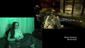 Big boobs bouncing while playing Naked Dead Space