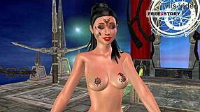 cute indian girl in 3d cartoon giving sexy poses and masturbating with banana