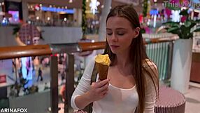 A beautiful woman enjoys multiple orgasms alone in a public place