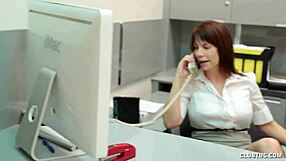 Hey, want me to stroke you like this? Buxom milf gives young guy POV handjob with cum on tits.