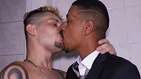 Amateur gay's bathroom action turns into a gay porn scene