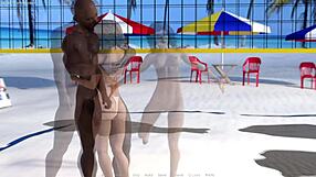 3D game featuring interracial sex with hotwife and creampie