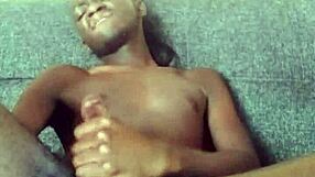 Hot gay black man enjoys fingering his ass and masturbating