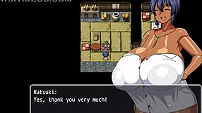 tanned girl natsuki masturbates over her plump body in hentai game ep 5