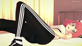 Anya finishes her workout and gets hot and steamy