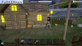Futanari game with big tits and big cock on Halloween