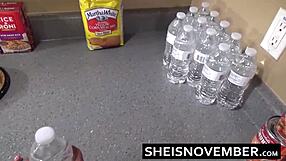 Step brother convinces cute step sister MsNovember to fuck in kitchen with doggystyle and handjob