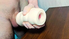 Solo beauty gets orgasm and moans while using sex toy with fake cum