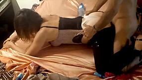 Hey, check out this white slut in satin panties getting fucked doggy style