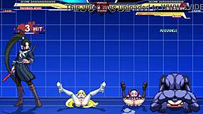 Kuromaru battles arcana heart in steamy hentai action