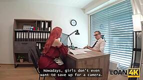 Redhead office babe gets blown and fucked in public