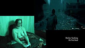 bbw with big natural tits and glasses plays naked alan wake 2, showing long hair and fat body